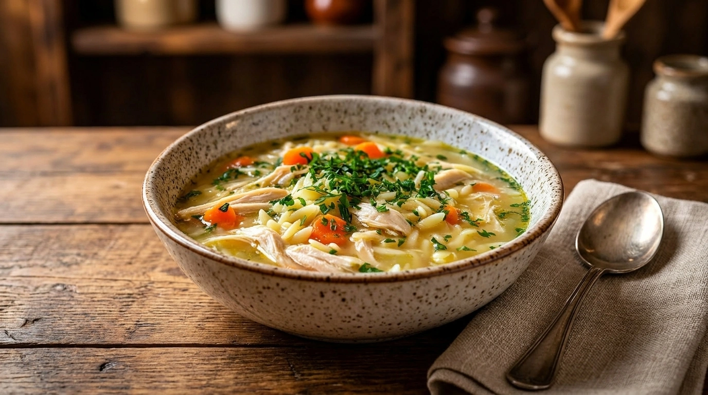 Vårkycklingsoppa med orzo